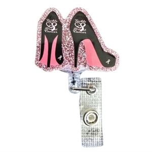 Breast Cancer Awareness Stiletto Shoe Retractable Name Work Badge ID Reel